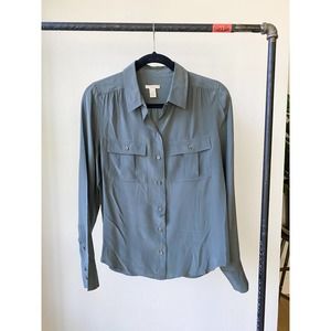 J. CREW Women's Grey Silk Button Down Collared Long Sleeve Blythe Blouse size 4
